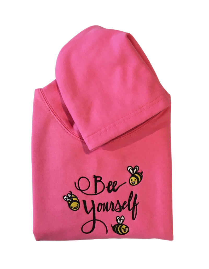 kids bee yourself candyfloss pink hoodie front closeup