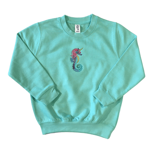 kids colorful seahorse unicorn peppermint sweatshirt front ful