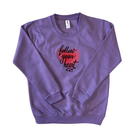 kids follow your heart lavender sweatshirt front ful