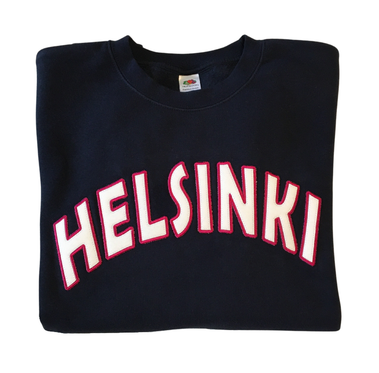 men helsinki applique deep navy sweatshirt front closeup
