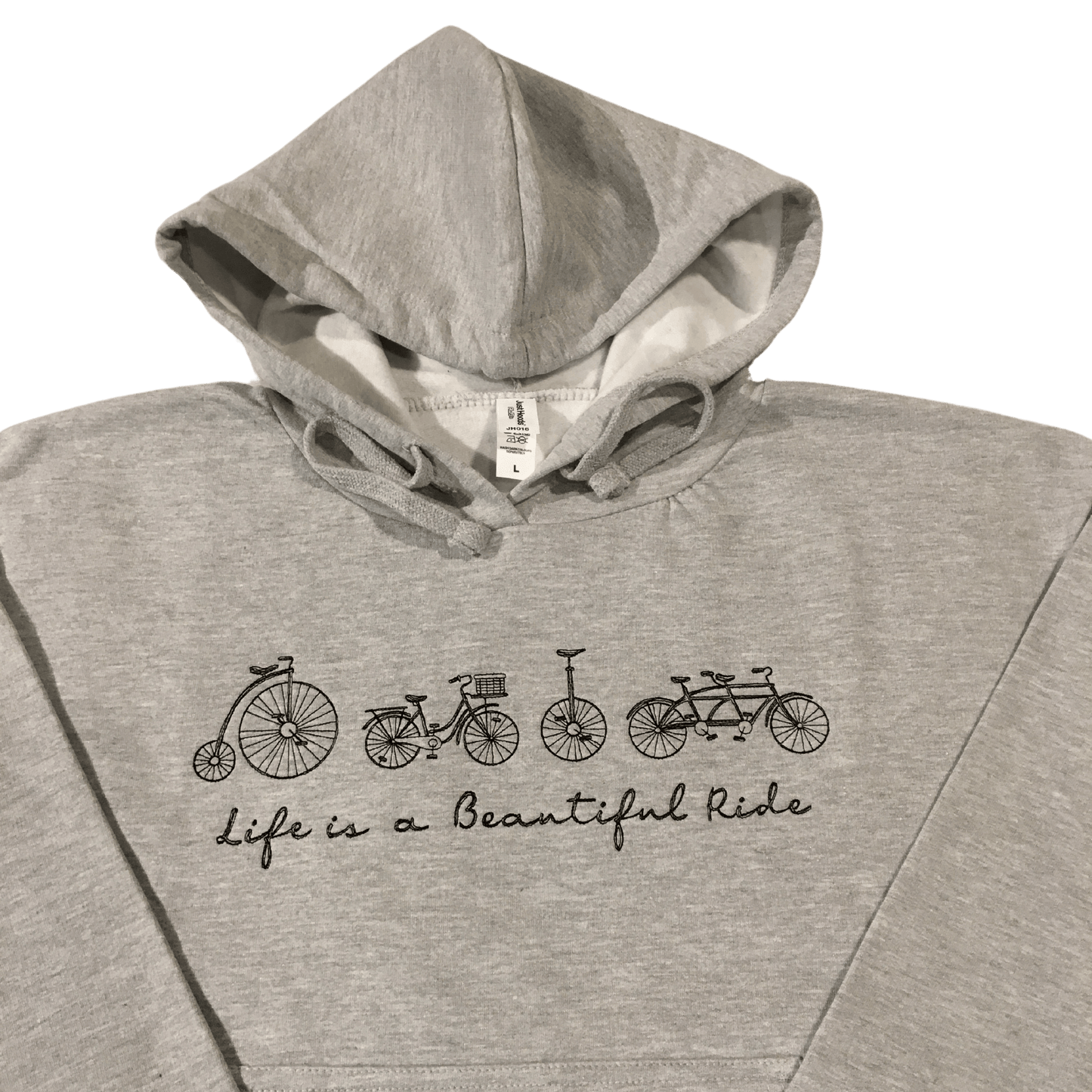 women life is a beautiful ride grey cropped hooded sweatshirt front middle