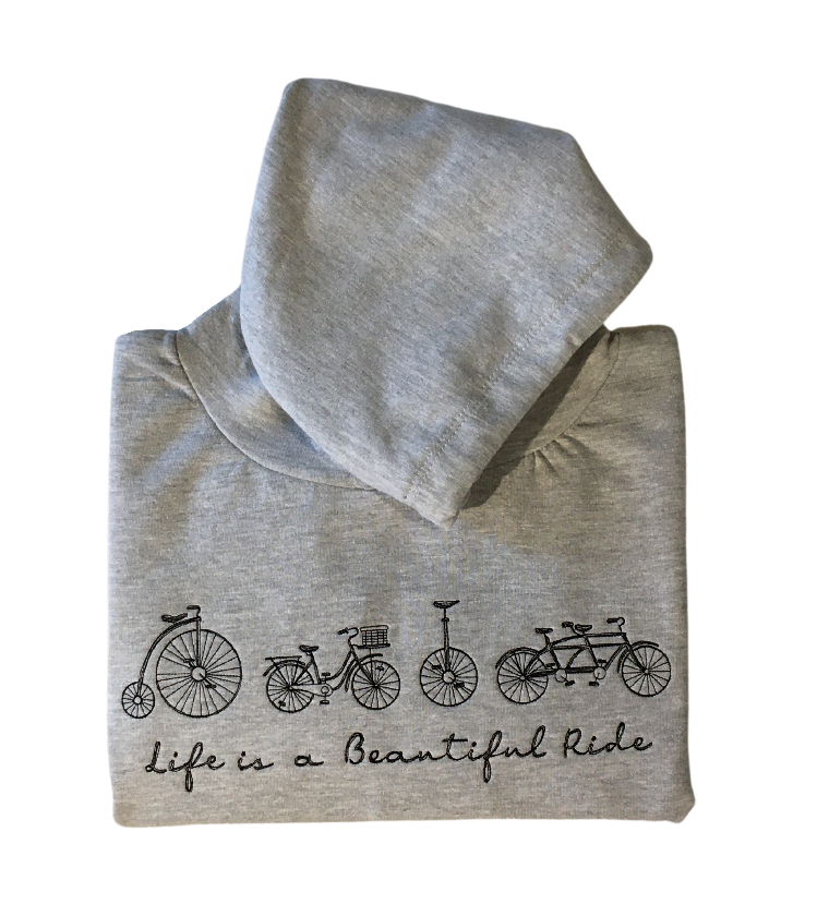 women life is a beautiful ride grey cropped hooded sweatshirt front closeup