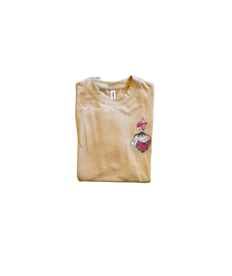 women love potion beige sweatshirt front closeup