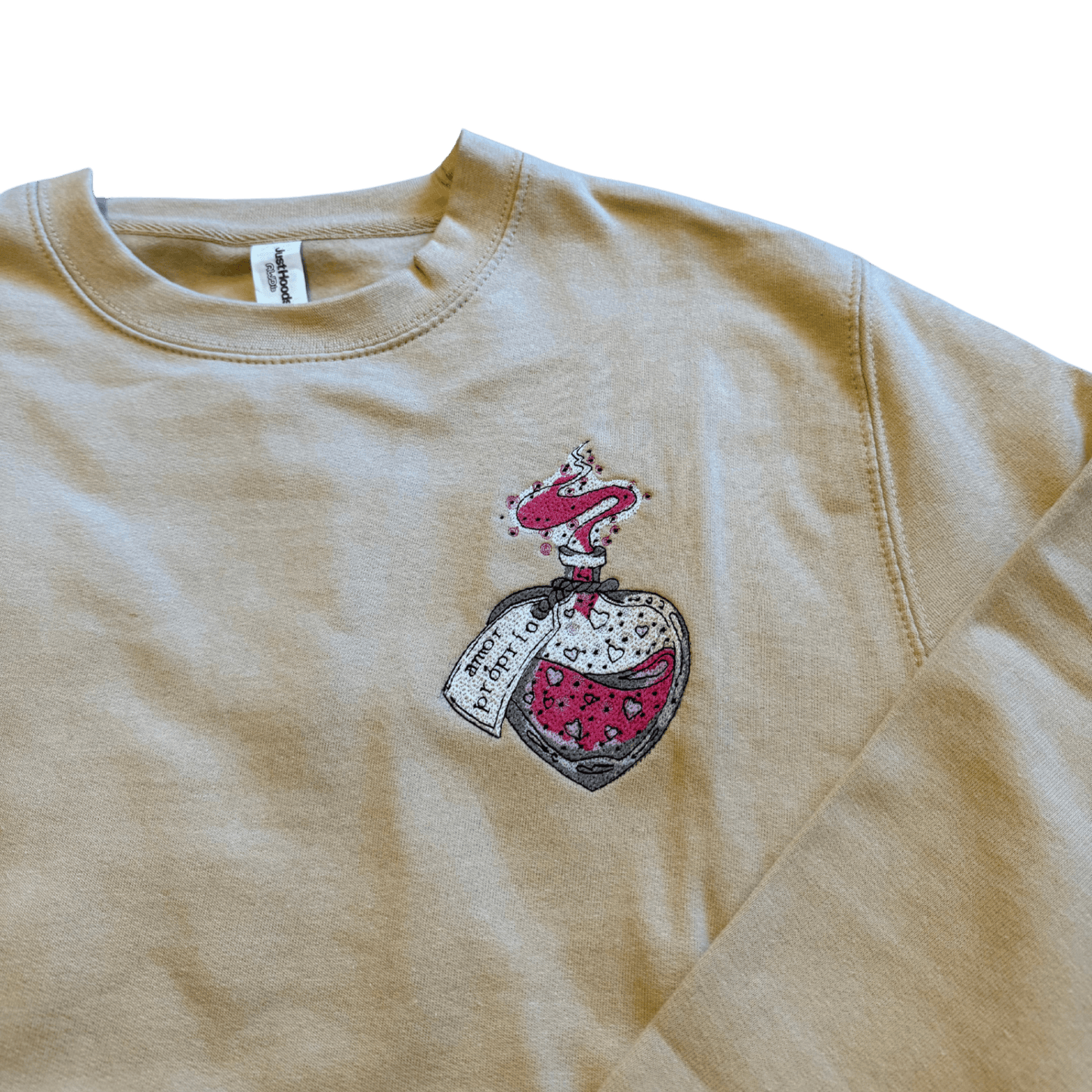 women love potion beige sweatshirt front middle