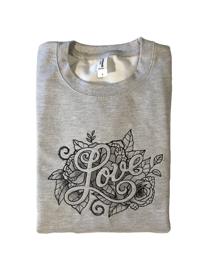 women love without limits grey sweatshirt front closeup