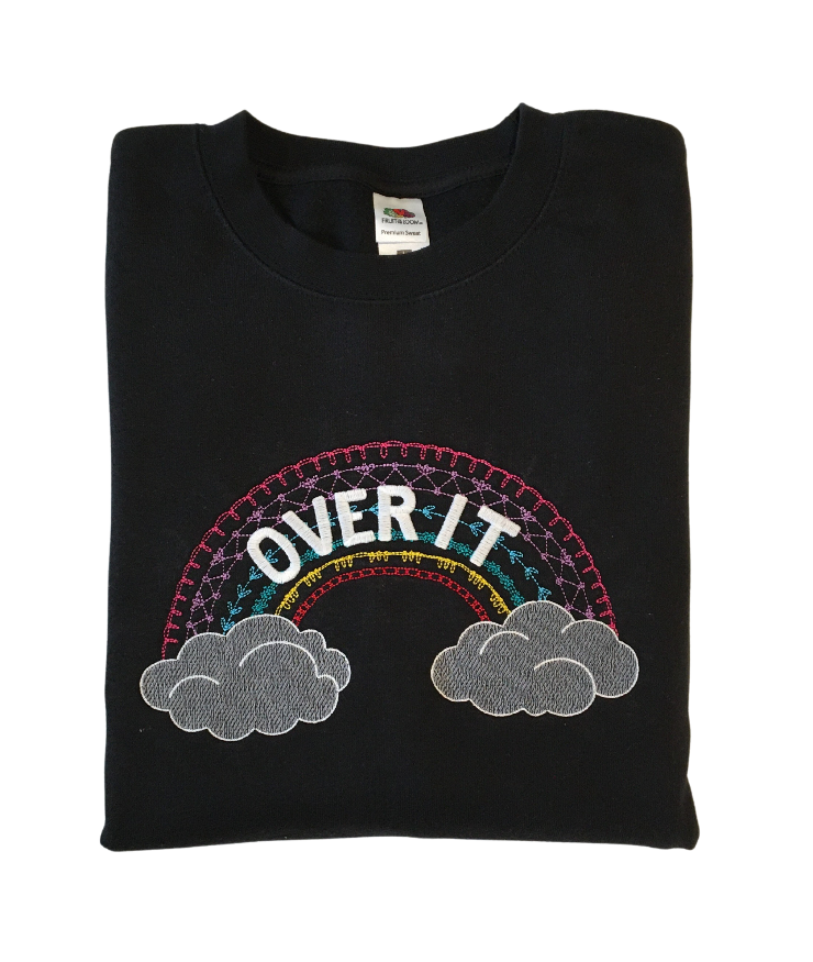 men over it black sweatshirt front closeup