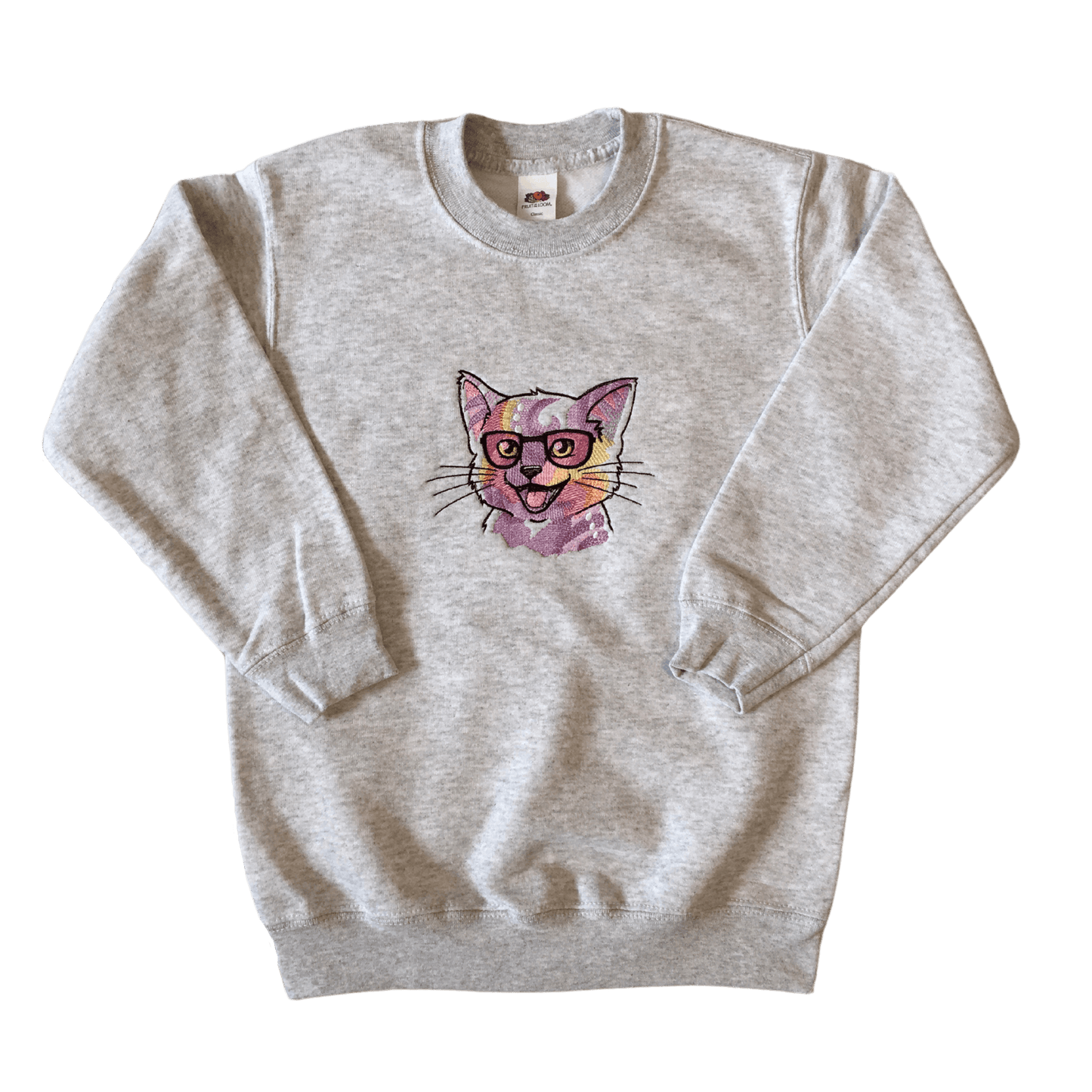 kids playful kitty grey sweatshirt front ful