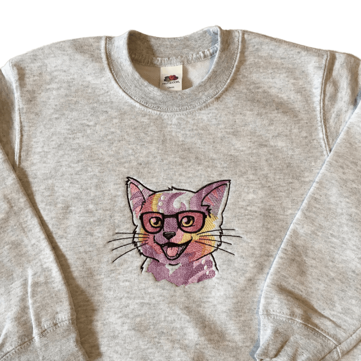 kids playful kitty grey sweatshirt front middle