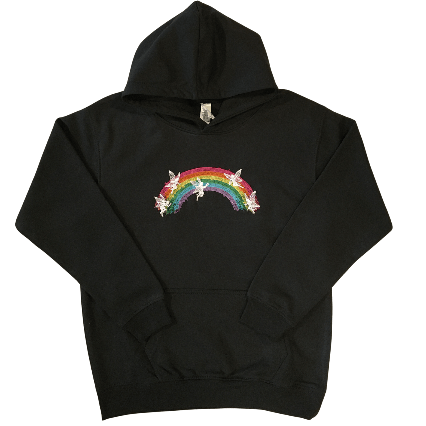 kids rainbow fairies black hoodie front ful