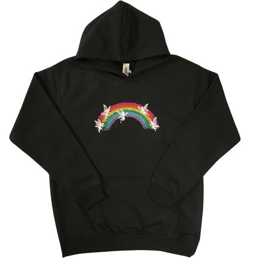 kids rainbow fairies black hoodie front ful