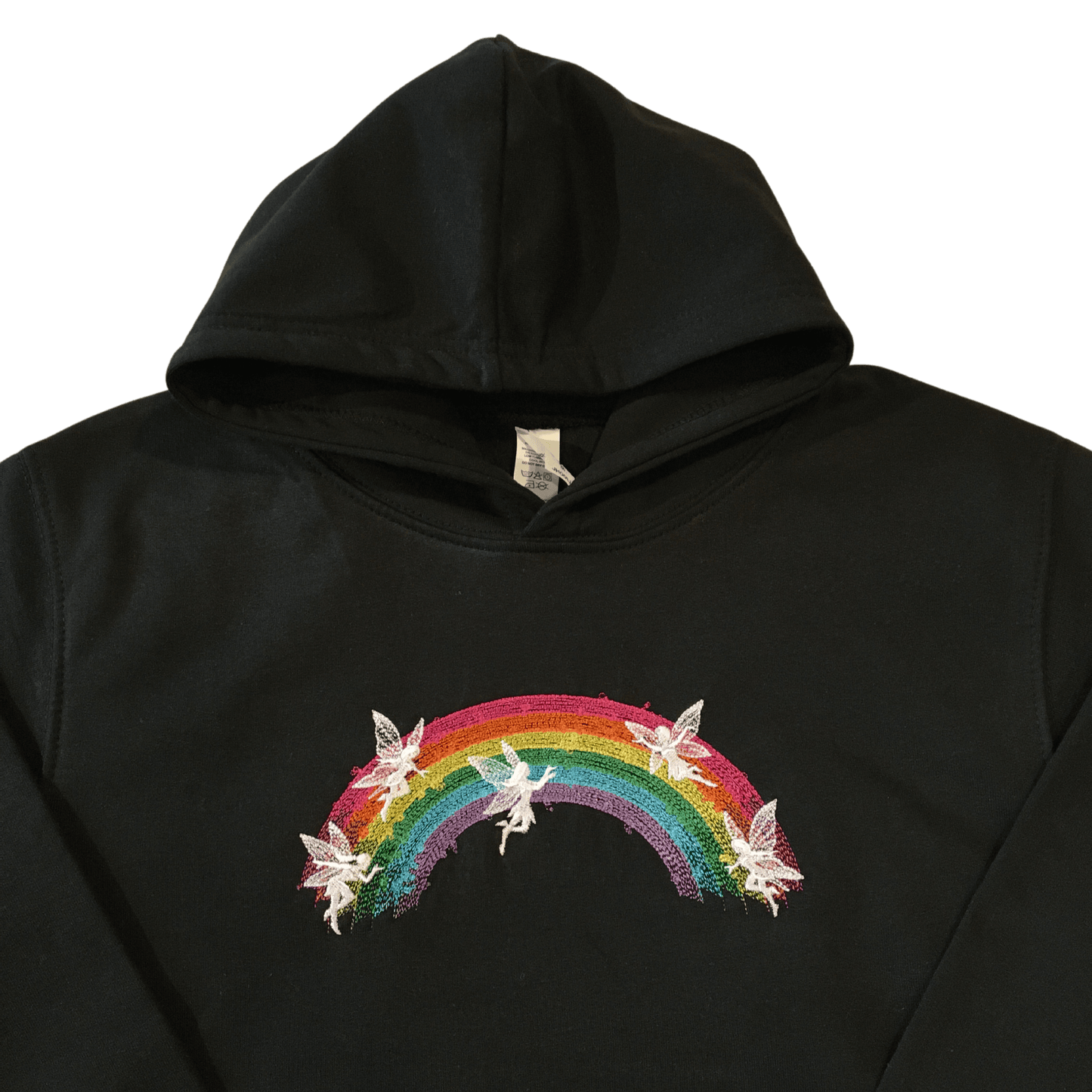 kids rainbow fairies black hoodie front middle