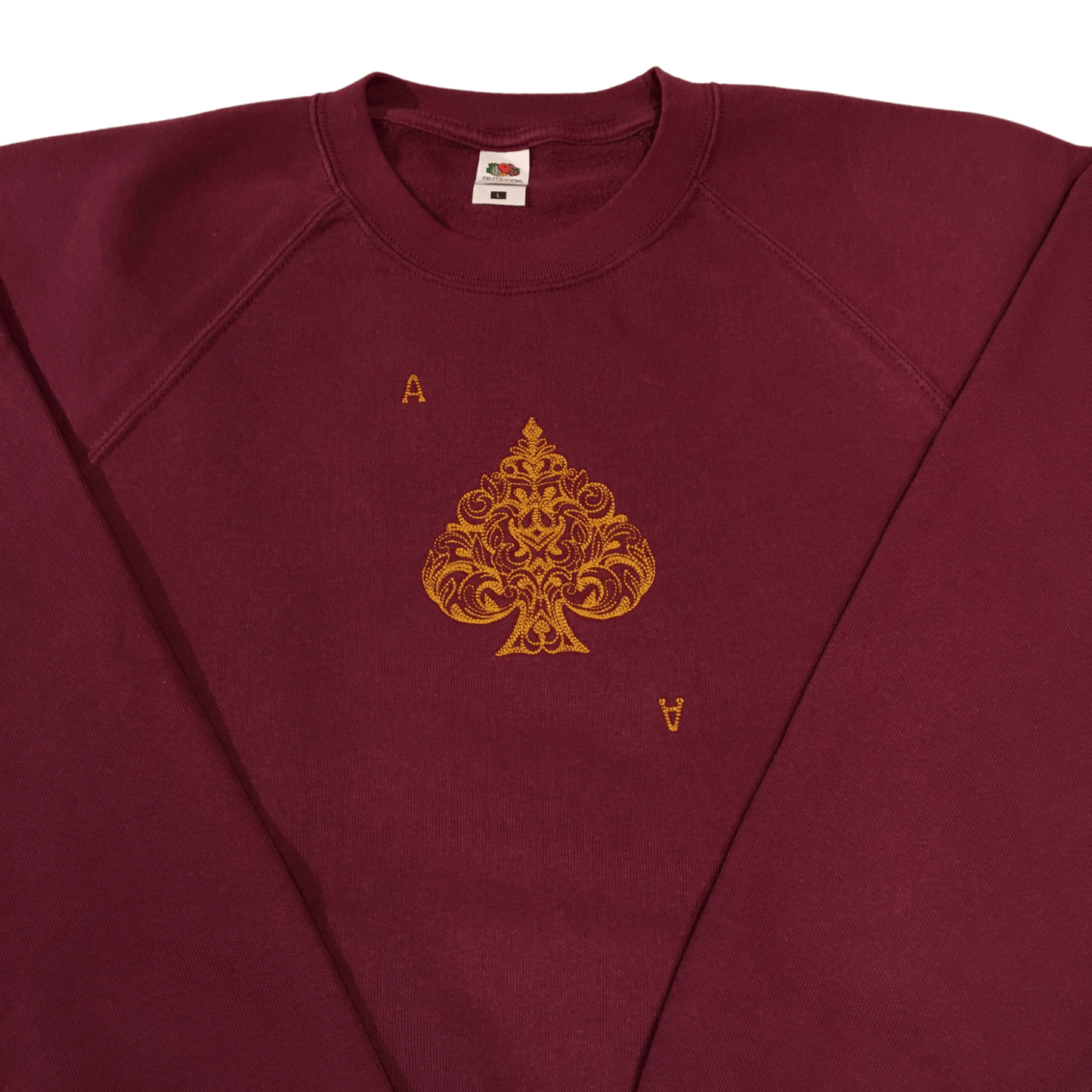 men ace of spades burgundy sweatshirt front middle