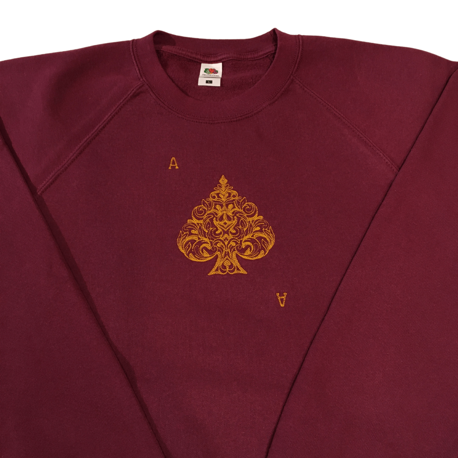 men ace of spades burgundy sweatshirt front middle