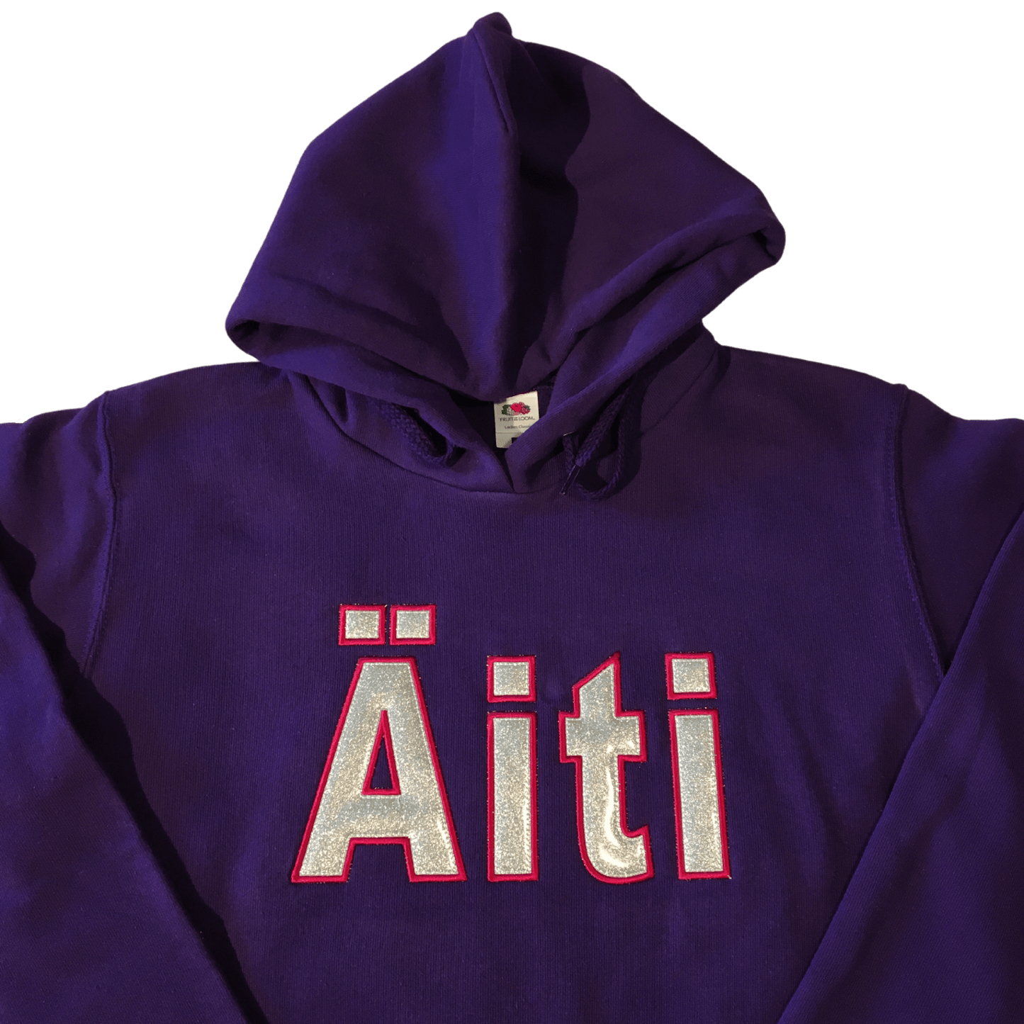 women äiti applique purple hoodie front middle