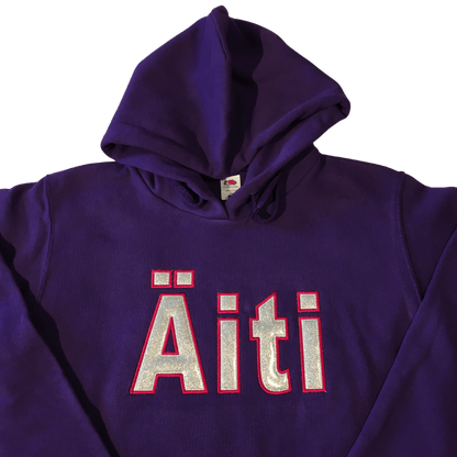 women äiti applique purple hoodie front middle