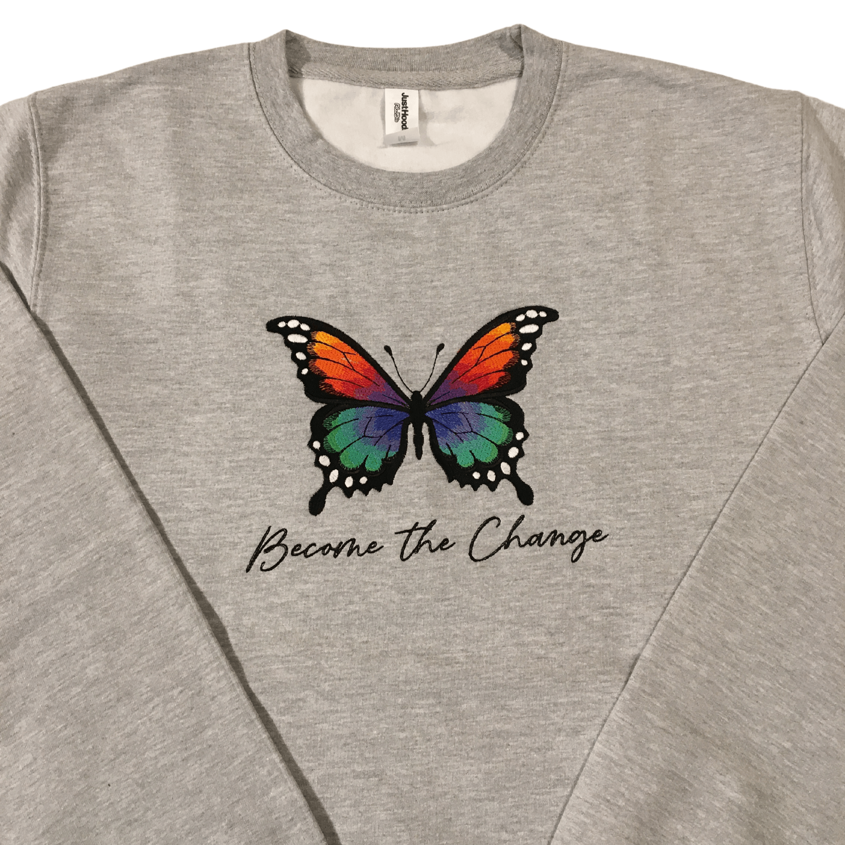 women become the change grey sweatshirt front middle