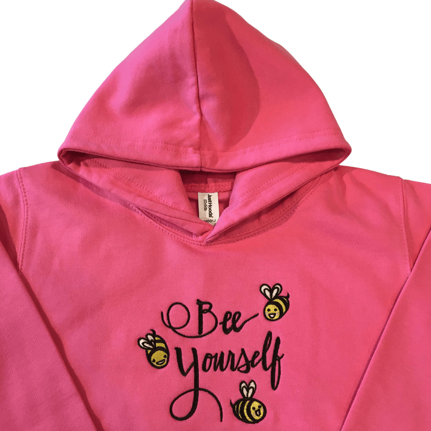 kids bee yourself candyfloss pink hoodie front middle