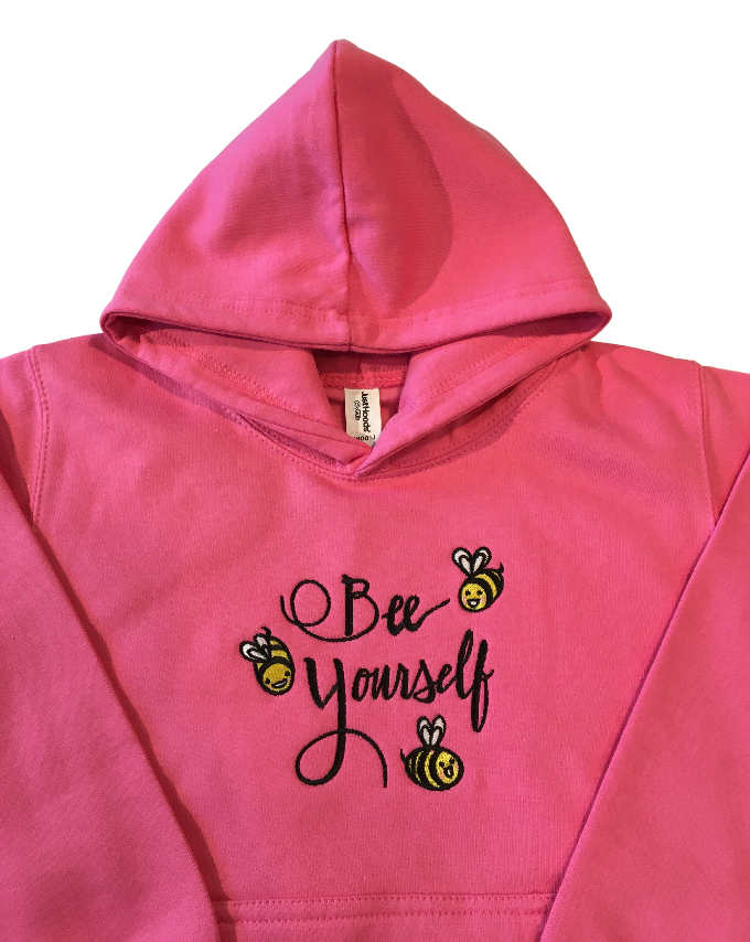 kids bee yourself candyfloss pink hoodie front middle