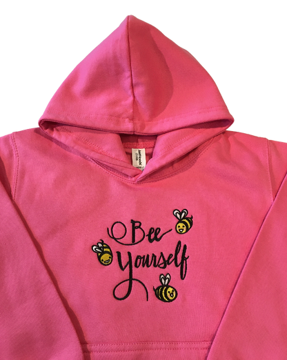 kids bee yourself candyfloss pink hoodie front middle