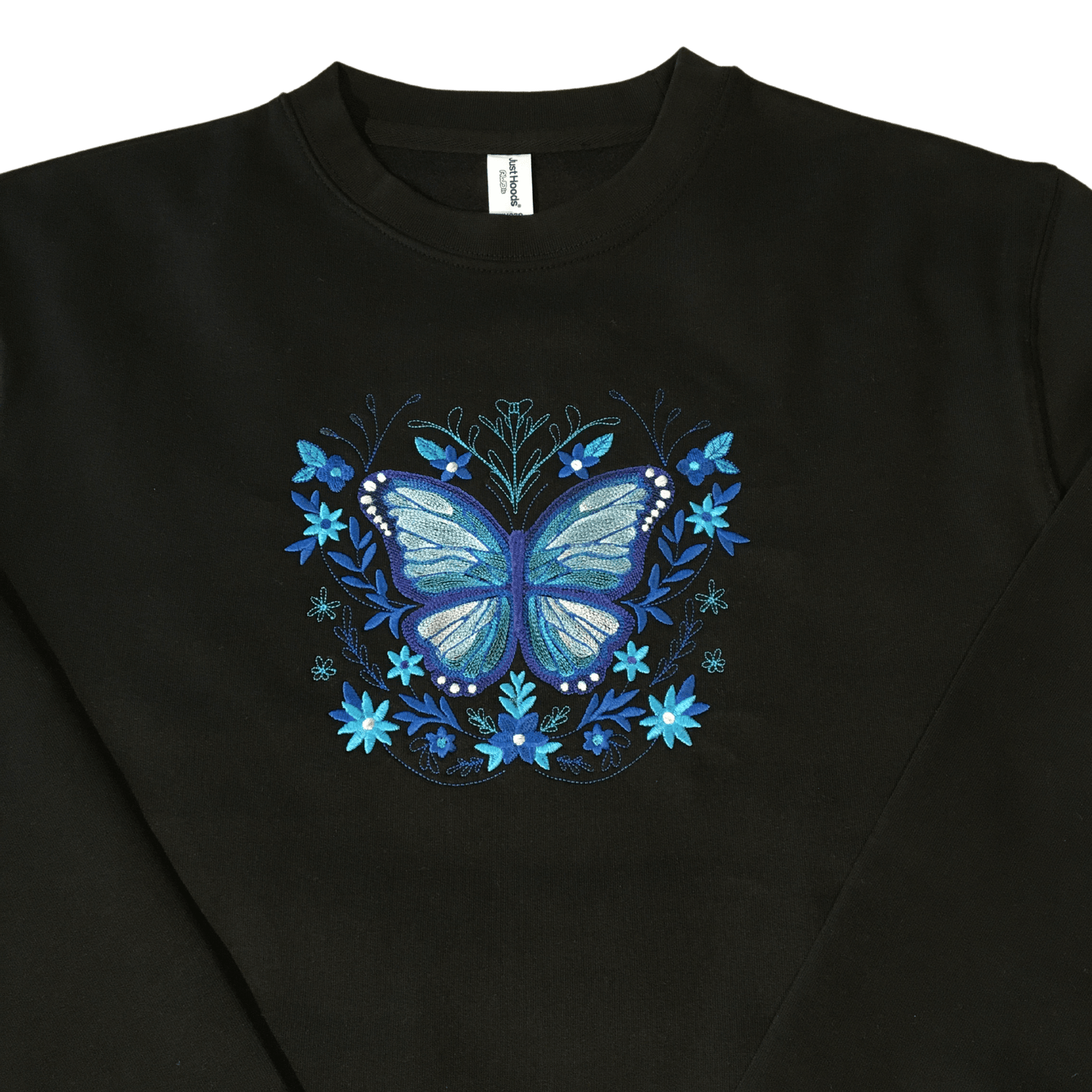 women blue morpho black sweatshirt front middle