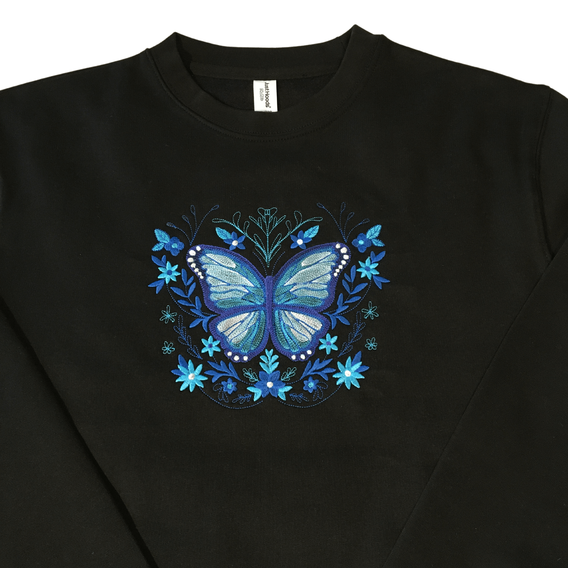 women blue morpho black sweatshirt front middle