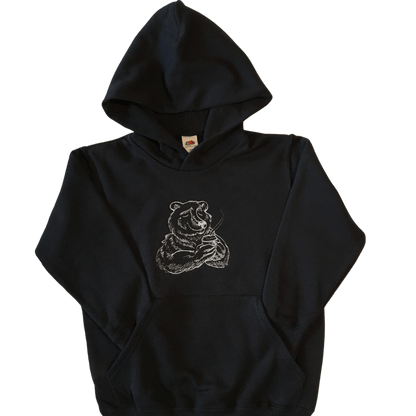 kids coffee bear black hoodie front ful