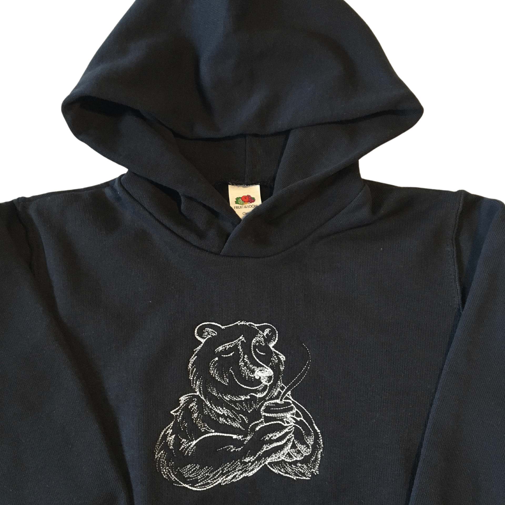 kids coffee bear black hoodie front middle