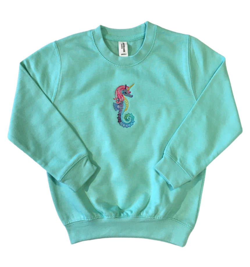 kids colorful seahorse unicorn peppermint sweatshirt front full