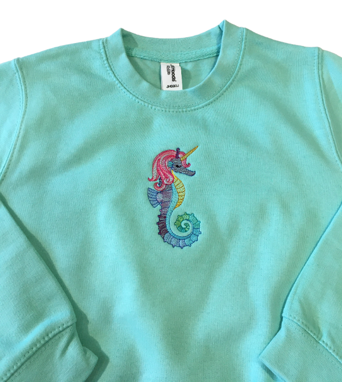 kids colorful seahorse unicorn peppermint sweatshirt front middle