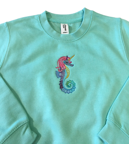 kids colorful seahorse unicorn peppermint sweatshirt front middle