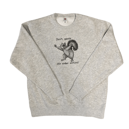 men don't panic squirrel grey sweatshirt front ful