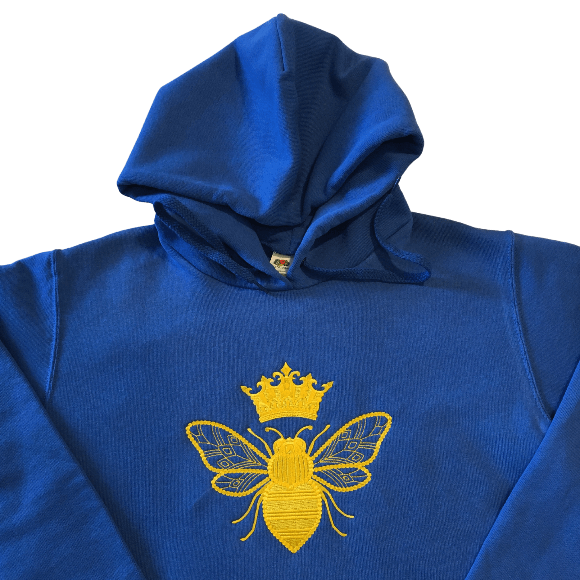 women elegant crowned queen been royal blue hoodie front middle