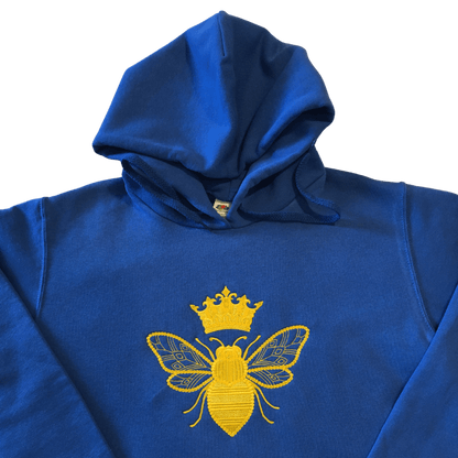 women elegant crowned queen been royal blue hoodie front middle