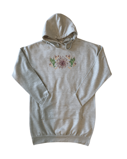 women elegant hummingbirds grey hoodie dress front ful