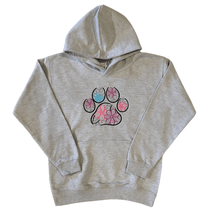 kids floral pawmark grey hoodie front ful