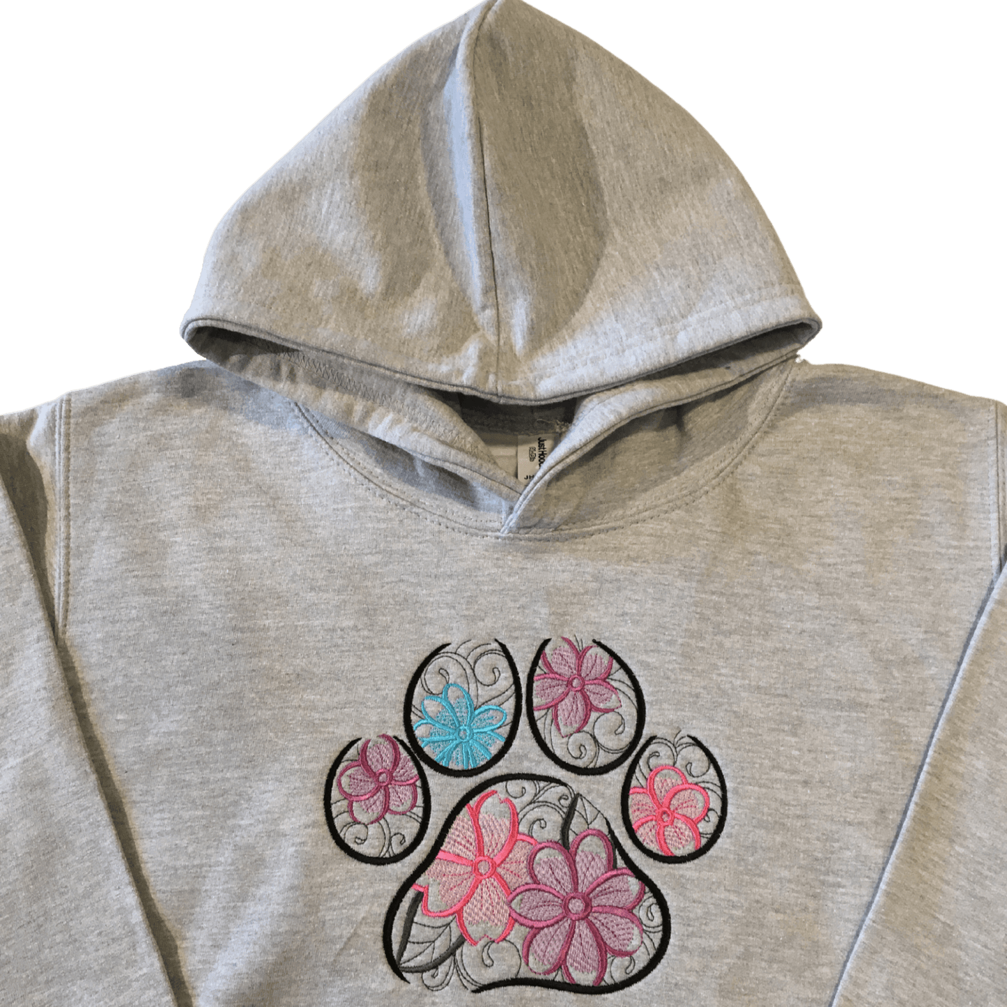 kids floral pawmark grey hoodie front middle