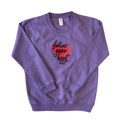 kids follow your heart lavender sweatshirt front ful