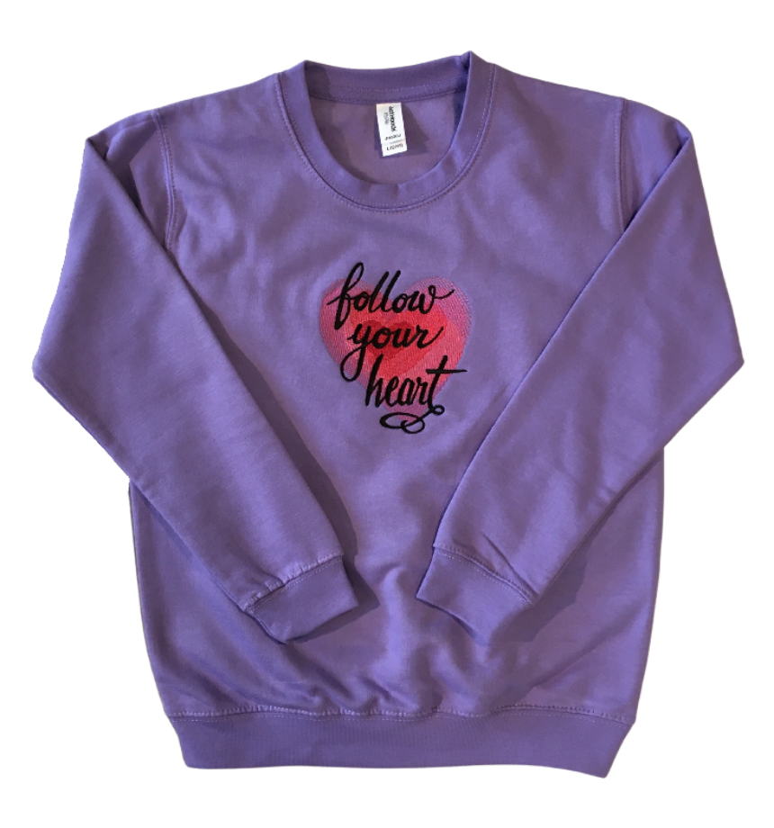kids follow your heart lavender sweatshirt front full