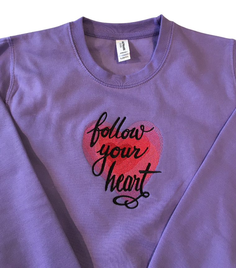 kids follow your heart lavender sweatshirt front middle