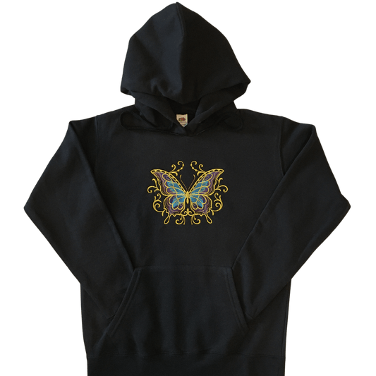 women golden butterfly black hoodie front ful