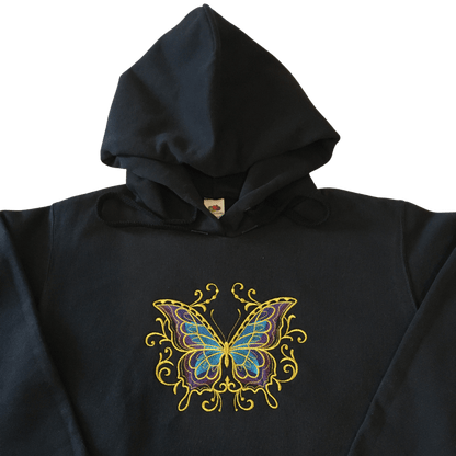 women golden butterfly black hoodie front middle