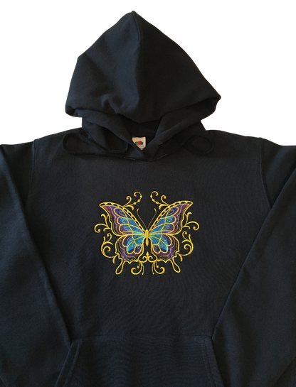 women golden butterfly black hoodie front middle