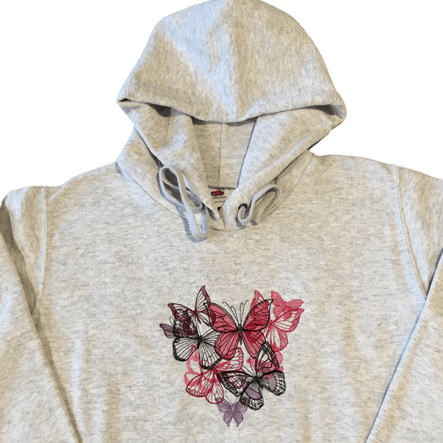 women heart of butterflies grey hoodie front middle