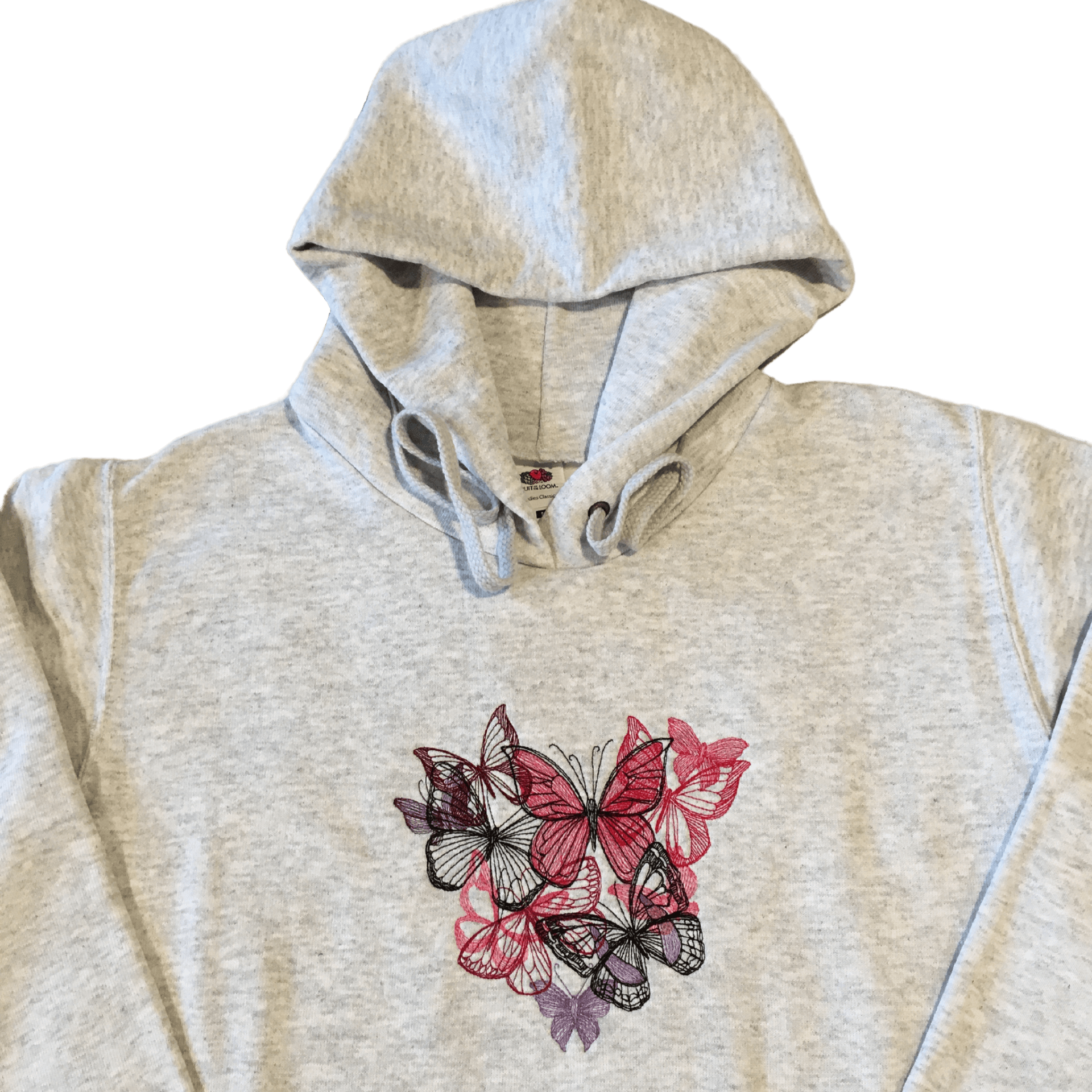 women heart of butterflies grey hoodie front middle