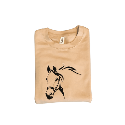 women horse head beige sweatshirt front closeup