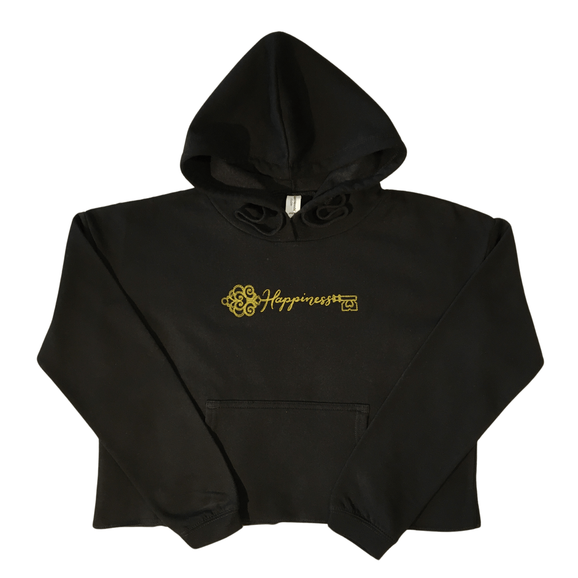 women key of happiness black cropped hooded sweatshirt front ful