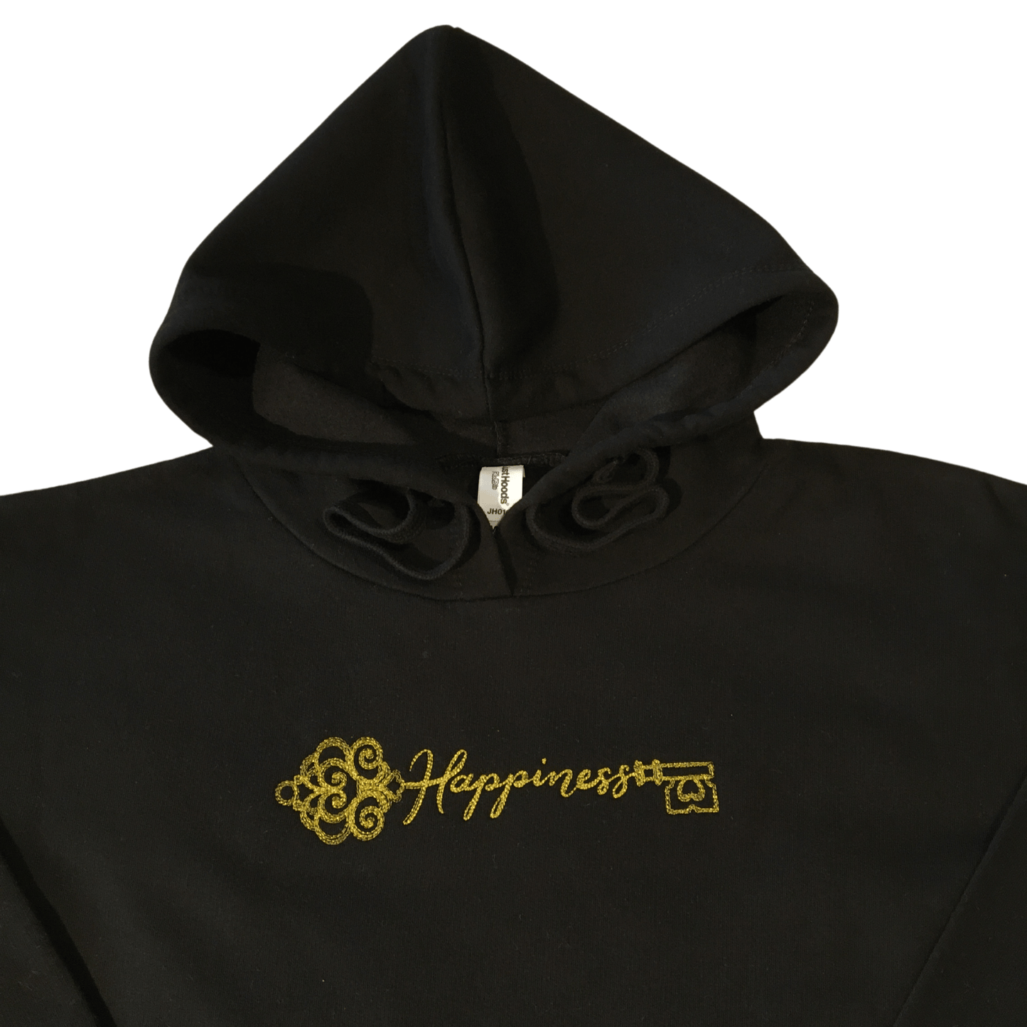 women key of happiness black cropped hooded sweatshirt front middle