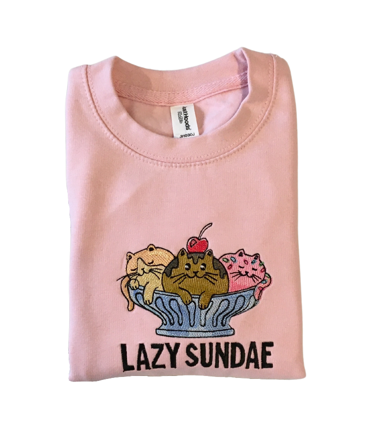 kids lazy sundae baby pink sweatshirt front closeup