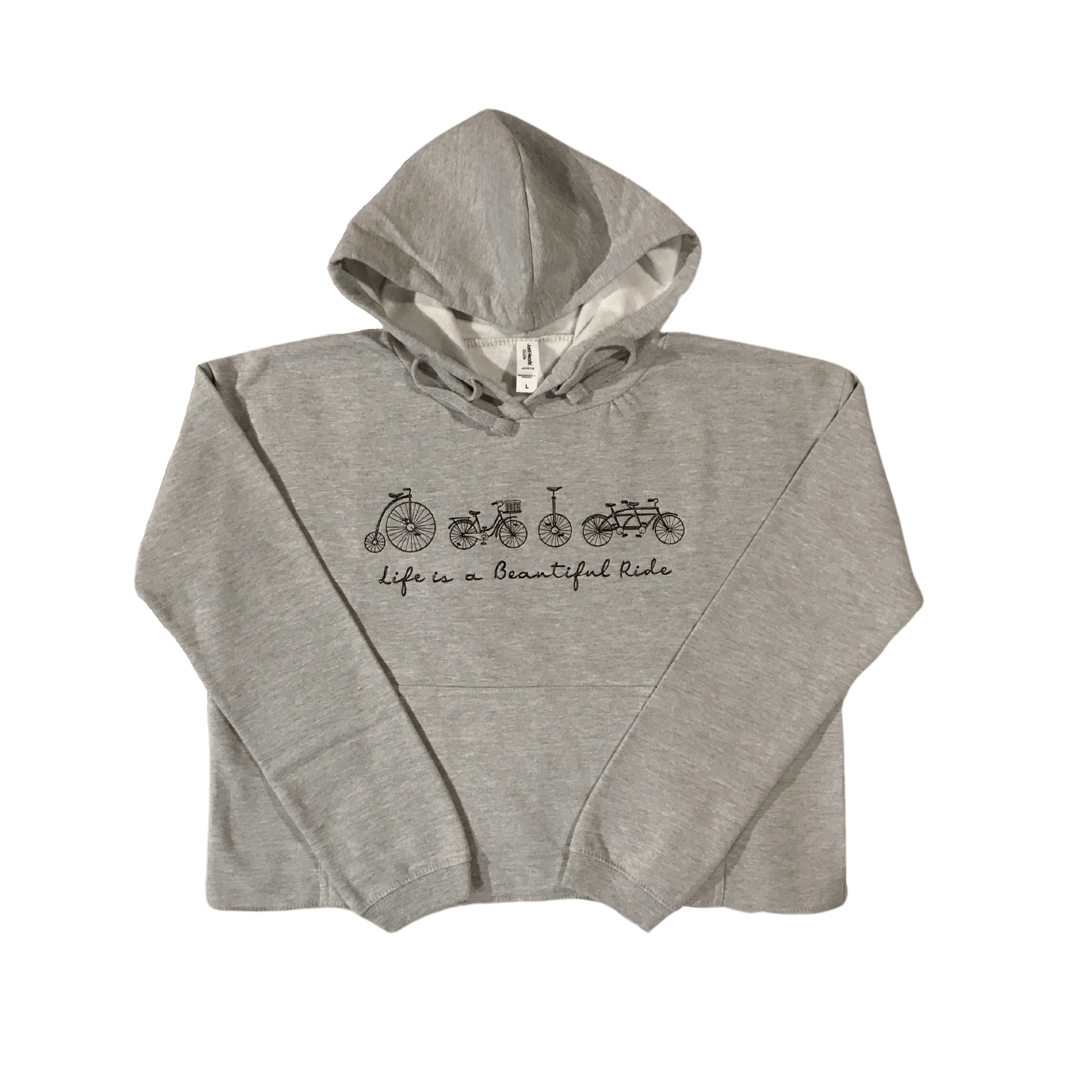 women life is a beautiful ride grey cropped hooded sweatshirt front ful