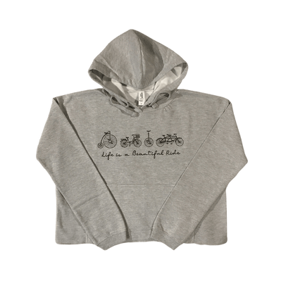 women life is a beautiful ride grey cropped hooded sweatshirt front ful